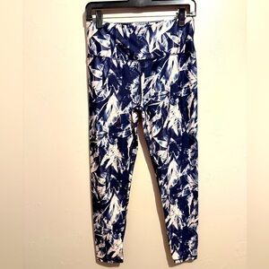 Kyodan Floral Leggings Tropical Print Blue Gray Pink Size Large Activewear EUC